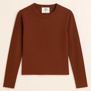Rust Brown Ribbed Knit Full Sleeve Top – Size L