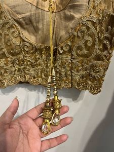Antique Gold Blouse With Transparent Open Back