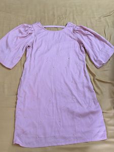 Pink Dress With Pearl Embellishments