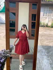 Burgundy Button Dress