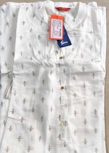 White Span Brand A Line Kurta With Golden Print
