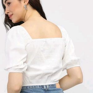 Tokyo Talkies Smoked Puff Sleeves Pure Cotton Top