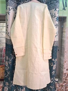 Cream Textured Button-Down Kurta