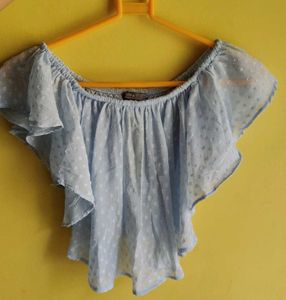 Bershka Blue Off-Shoulder Top
