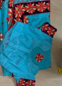 Elegant Blue Embroidered  Beautiful Saree