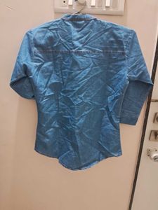 Denim Shirt With Stand Collar