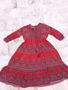 Rust Printed Long Sleeve Dress