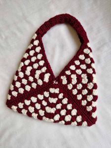 Crochet burgundy and white bag