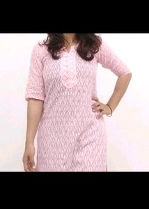Embroidered Chikankari Pink Straight Kurta💕🍁