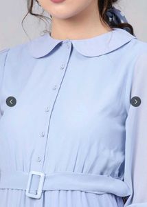 Chic Blue Pleated Midi Dress