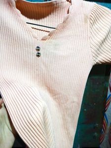 Peach Ribbed Knit Top