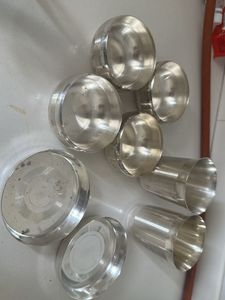 4  Bowls glass 2 plate all German silve