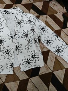 White Floral Crop Cut Top