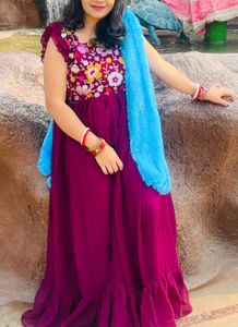 Purple Embroidered Party Gown