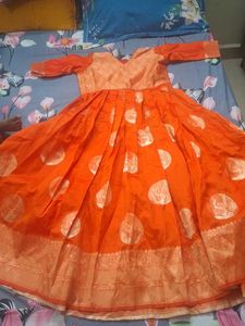 Orange Banarasi Silk Anarkali