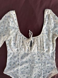 H&amp;M deep neck long floral mesh bodysuit/Size-S