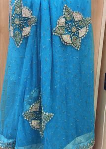 Elegant Blue Embellished Saree