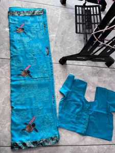 Teal Indian Saree with Blouse