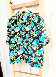 Blue Floral Print Shirt Size-42