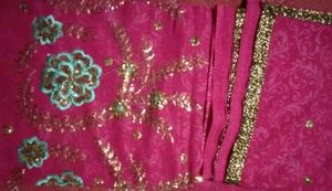 Pink Embroidered Fabric Saree