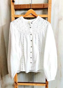 Embroided White Eyelet Cotton Blouse size-46-48