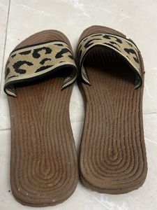 Leopard Print Woven Slides