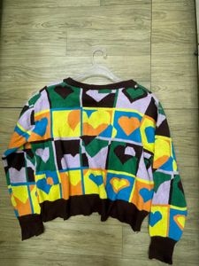 Colorful Heart Pattern Sweater Top