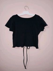 Black Cropped Drawstring Top
