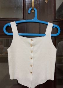 Korean Style Ivory Button-Down Vest Top