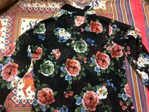 🖤Elegant Black Floral Full-Sleeve Shirt Style Top