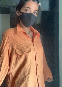 Orange Collared Button-Down Shirt