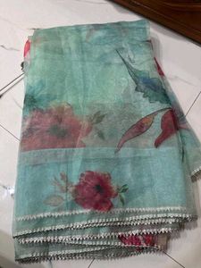 Floral Organza Saree With Zari Lace Design
