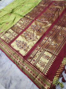 Green &amp; Gold Embellished Saree