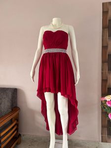 High low rich red dress