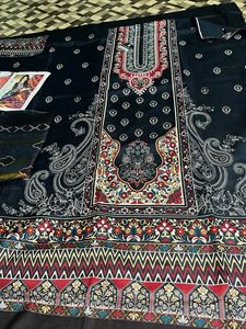 Black Printed Unstitched Suit