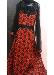 Beautiful Red N Black Chanderi Gown