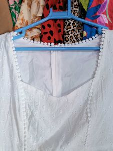 Chic White Eyelet Flutter Sleeve Dress