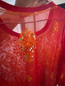Pure Chikankari Red Kurta
