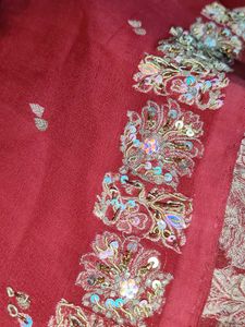 Red Embroidered Saree With Peticoat