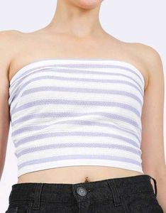 Strapless Striped Crop Bandeau Fitted Tube Top