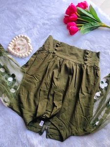 Olive Green Floral Detail Top