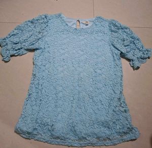 Puffed Sleeves Top,Blue Top