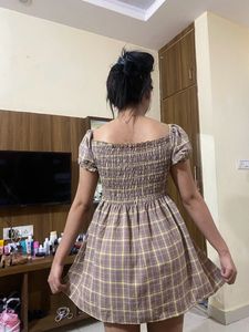 Sleeve Paid Ruffle Mini Dress