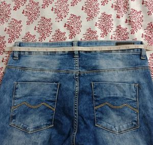 Women&#39;s Blue Washed Knee Slit Skinny Fit Jeans Wai