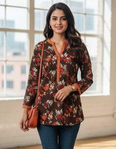 Beautiful Floral Print Short Kurta Top