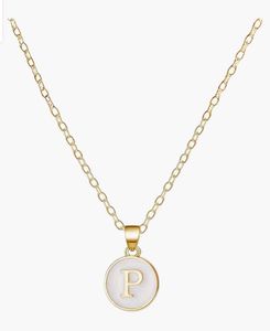 Alphabet Locket with Chain, White Enamel Letter P