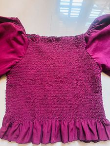 Maroon Smocked Crop Top