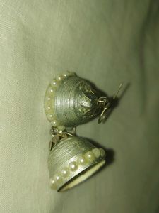 Silver Jhumka Quilling Earrings with Pearls