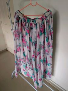 White Floral Print Long Skirt