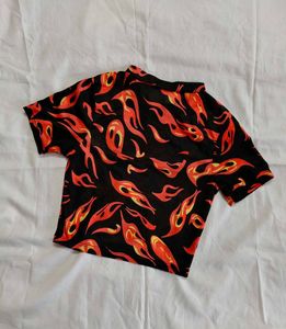 Flame Print Mesh Top